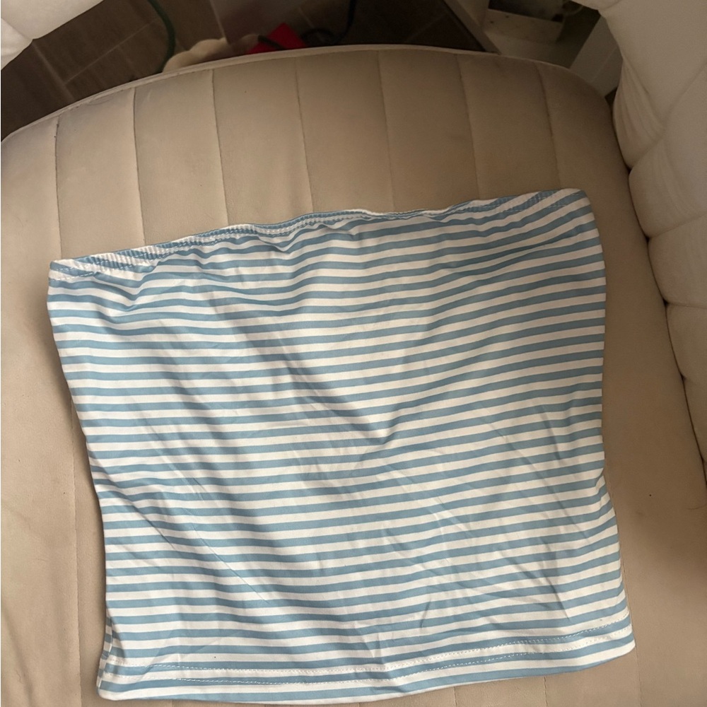 Blue and White Striped Tube Top